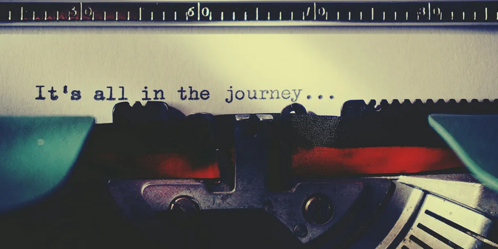 typewriter written notes in journal reflecting mindfulness, continuous learning, life and success.