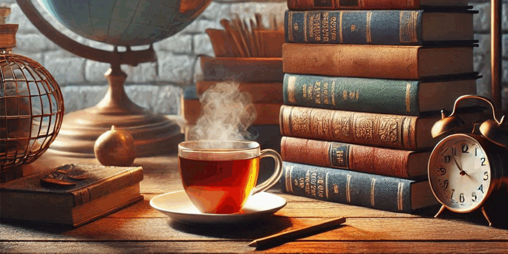 the mug of green tea on table full of books and shows the person thoughts, How to Study Smart and Score High in Exams 2025: Proven Strategies for Students
