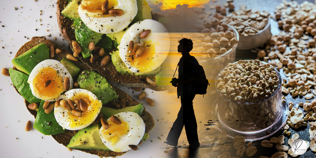 Assorted high-fiber foods including chia seeds, flaxseeds, pumpkin seeds, oats, lentils, nuts, and fresh fruits on a wooden surface, highlighting healthy gut-friendly nutrition.
